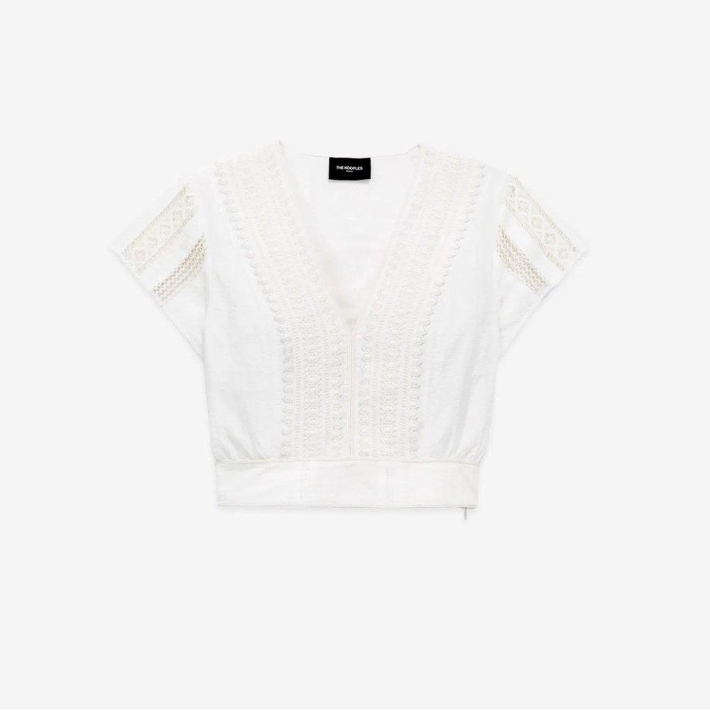 THE KOOPLES English Embroidery Fitted Lace Top In White Size 1 NWT